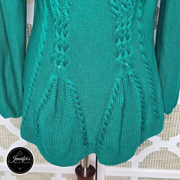 Cupio Women's Emerald Green Cable Knit Peplum Sweater Size XL - Picture 7 of 13